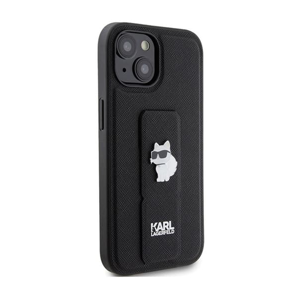 Karl Lagerfeld Gripstand Saffiano Choupette Pins - iPhone 15 -kotelo (musta)