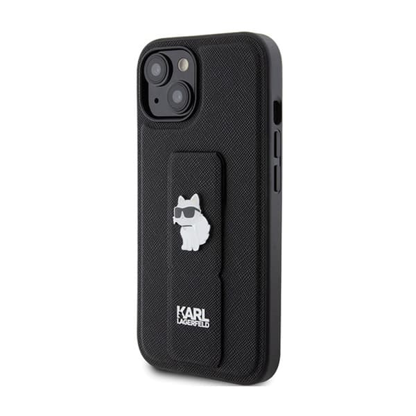 Karl Lagerfeld Gripstand Saffiano Choupette Pins - iPhone 15 -kotelo (musta)