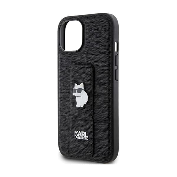 Karl Lagerfeld Gripstand Saffiano Choupette Pins - iPhone 15 Plus-fodral (svart)