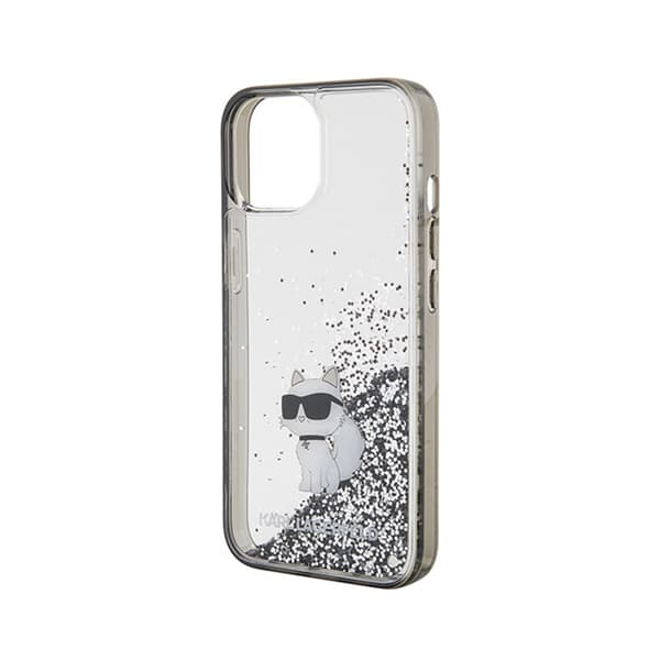 Karl Lagerfeld Liquid Glitter Choupette - iPhone 15 -kotelo (läpinäkyvä)