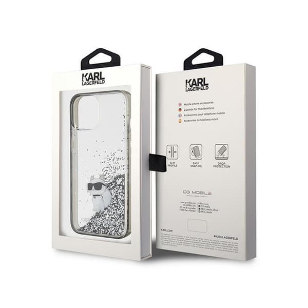 Karl Lagerfeld Liquid Glitter Choupette - iPhone 15 -kotelo (läpinäkyvä)
