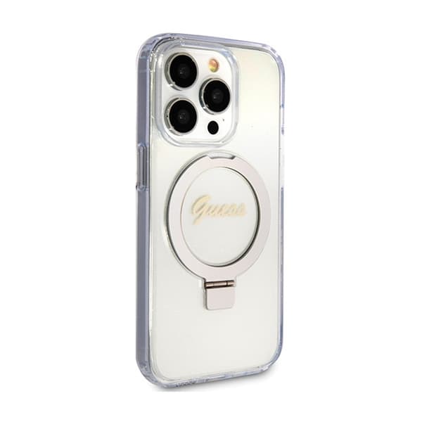 Guess Ring Stand Script Glitter MagSafe - iPhone 15 Pro Cover (gennemsigtig)