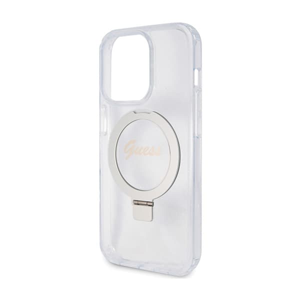 Guess Ring Stand Script Glitter MagSafe - iPhone 15 Pro Cover (gennemsigtig)