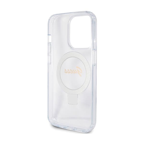 Guess Ring Stand Script Glitter MagSafe - iPhone 15 Pro Cover (gennemsigtig)
