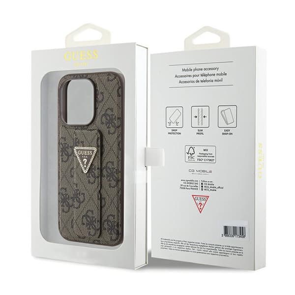 Guess Grip Stand 4G Triangle Strass-logo - iPhone 15 Pro Max etui (brun)