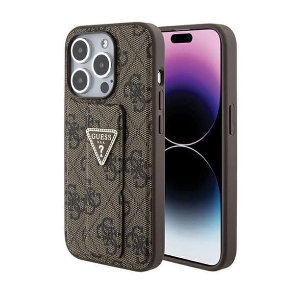 Guess Grip Stand 4G Triangle Strass-logo - iPhone 15 Pro Max etui (brun)
