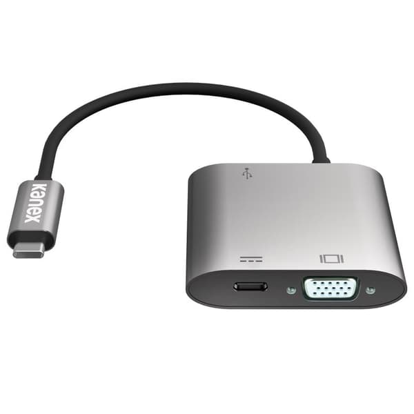 Kanex USB-C VGA-adapter med strømforsyning - Adapter fra USB-C til USB 1,5 A, USB-C strømforsyning 60 W + VGA Full HD (anodiseret aluminium)