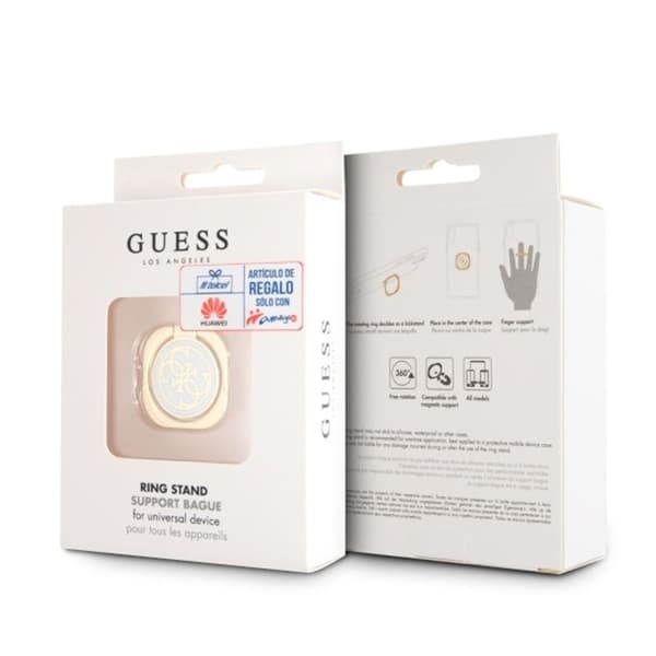 Guess Metal Ring Stand 4G - Magnetisk fingerhållare för telefon med stativfunktion (guld/vit)