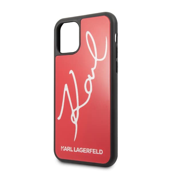 Karl Lagerfeld dobbeltlags hærdet glas glitter signaturetui - iPhone 11 Pro etui (rød)