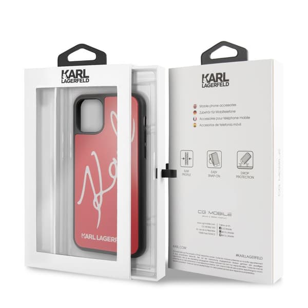 Karl Lagerfeld dobbeltlags hærdet glas glitter signaturetui - iPhone 11 Pro etui (rød)