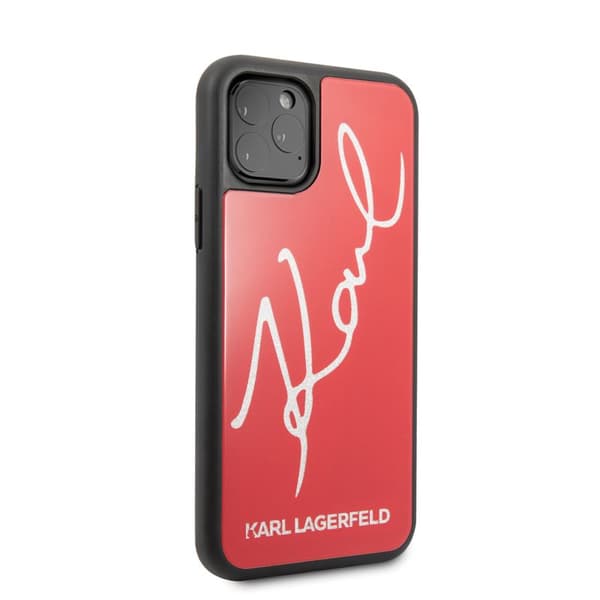 Karl Lagerfeld dobbeltlags hærdet glas glitter signaturetui - iPhone 11 Pro etui (rød)
