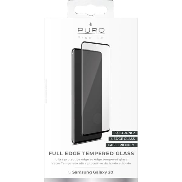 PURO Premium Full Edge Tempered Glass Case Friendly - Karkaistu lasi näytönsuoja Samsung Galaxy S20:lle (musta kehys)