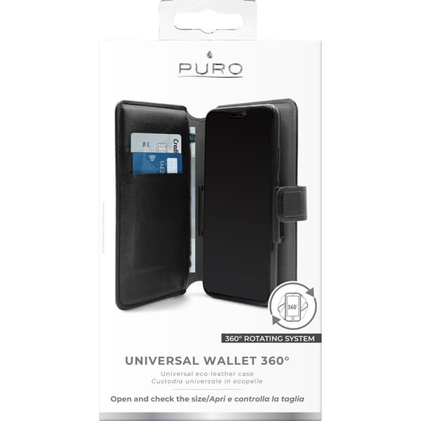 PURO Universal Wallet 360° - Yleiskäyttöinen pyörivä kotelo korttipaikalla, koko XL (musta)