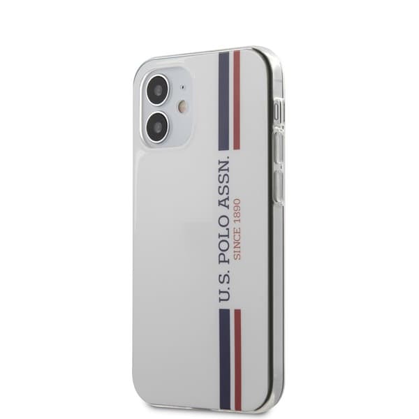US Polo Assn Shiny Tricolor Stripes - iPhone 12 Mini Cover (Hvid)