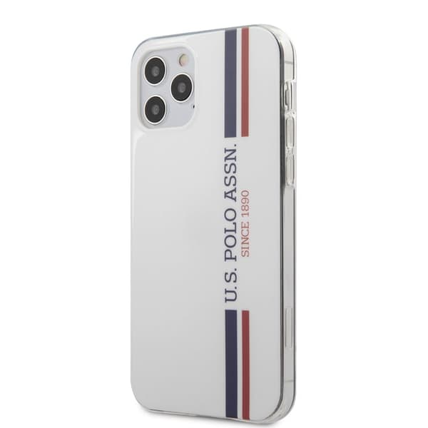 US Polo Assn Shiny Tricolor Stripes - iPhone 12 / iPhone 12 Pro etui (hvid)