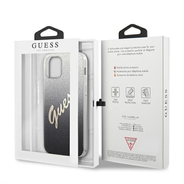 Guess Glitter Gradient Script - iPhone 12 / iPhone 12 Pro-fodral (svart)