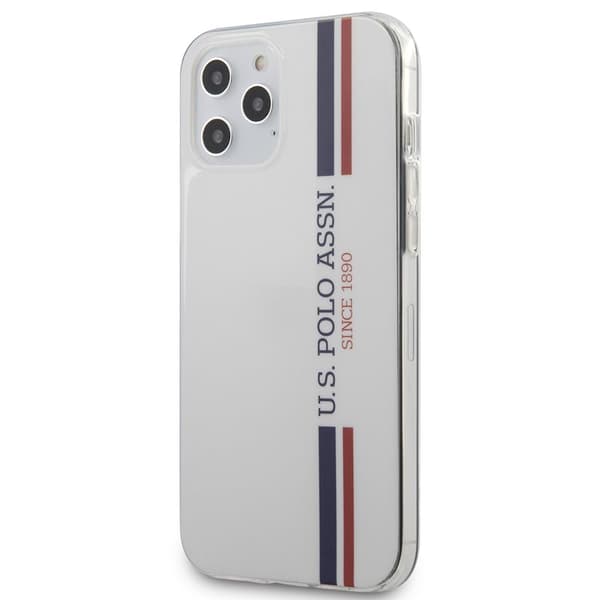 US Polo Assn Shiny Tricolor Stripes - iPhone 12 Pro Max etui (hvid)