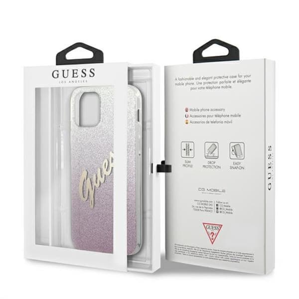 Guess Glitter Gradient Script - iPhone 12 Pro Max etui (Pink)