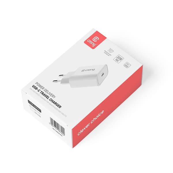 Crong USB-C rejseoplader – USB-C Power Delivery 20W vægoplader (hvid)