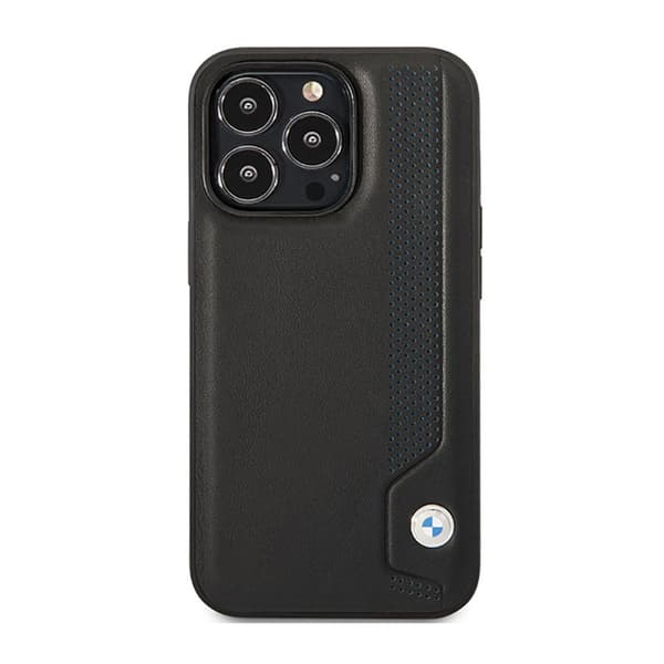 BMW Leather Blue Dots - iPhone 14 Pro etui (sort)