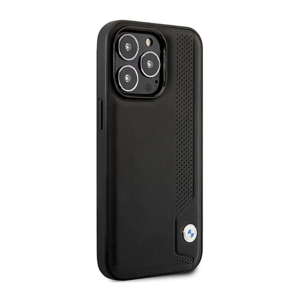 BMW Leather Blue Dots - iPhone 14 Pro etui (sort)