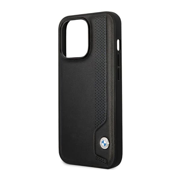 BMW Leather Blue Dots - iPhone 14 Pro etui (sort)