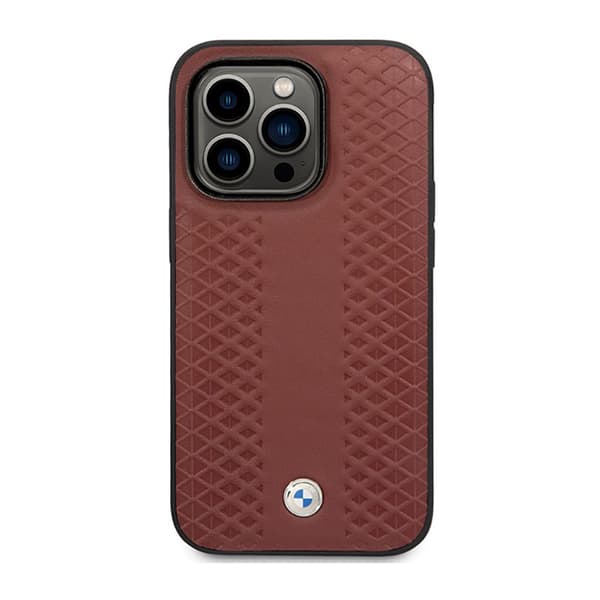 BMW læder diamantmønster - iPhone 14 Pro etui (Burgunder)