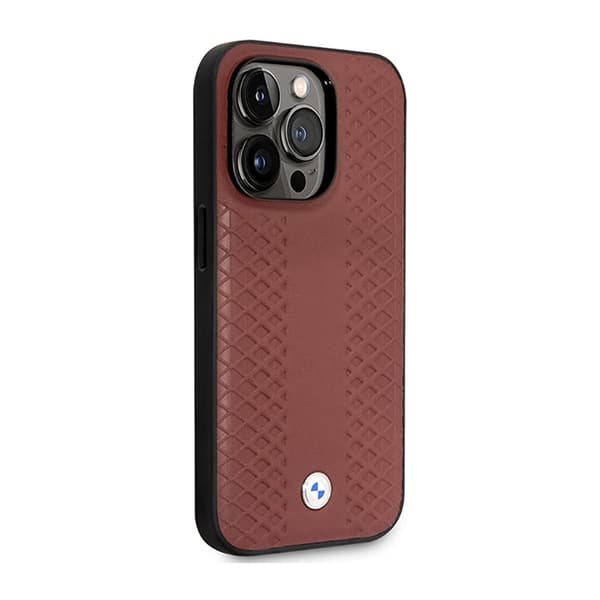 BMW læder diamantmønster - iPhone 14 Pro etui (Burgunder)