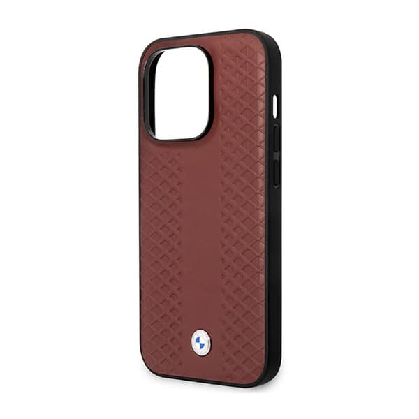 BMW læder diamantmønster - iPhone 14 Pro etui (Burgunder)
