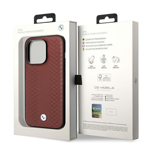 BMW læder diamantmønster - iPhone 14 Pro etui (Burgunder)