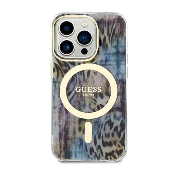 Guess Leopard MagSafe - iPhone 14 Pro-cover (blå)