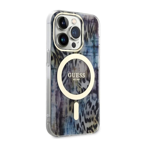 Guess Leopard MagSafe - iPhone 14 Pro-cover (blå)