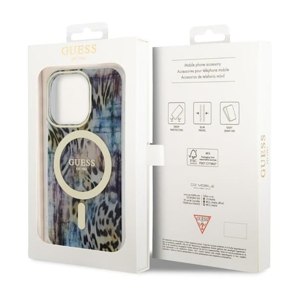 Guess Leopard MagSafe - iPhone 14 Pro-cover (blå)