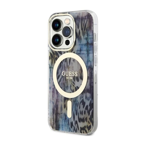 Guess Leopard MagSafe - iPhone 14 Pro-cover (blå)