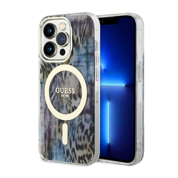 Guess Leopard MagSafe - iPhone 14 Pro-cover (blå)
