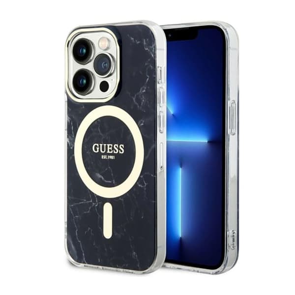 Guess Marble MagSafe - iPhone 14 Pro Max -kotelo (musta)