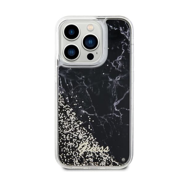 Guess Liquid Glitter Marble - iPhone 14 Pro etui (sort)
