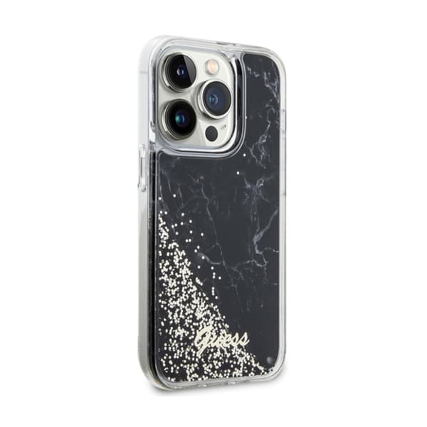 Guess Liquid Glitter Marble - iPhone 14 Pro etui (sort)