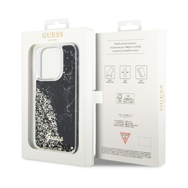 Guess Liquid Glitter Marble - iPhone 14 Pro etui (sort)