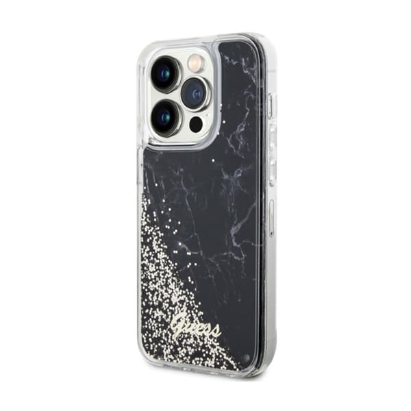 Guess Liquid Glitter Marble - iPhone 14 Pro etui (sort)