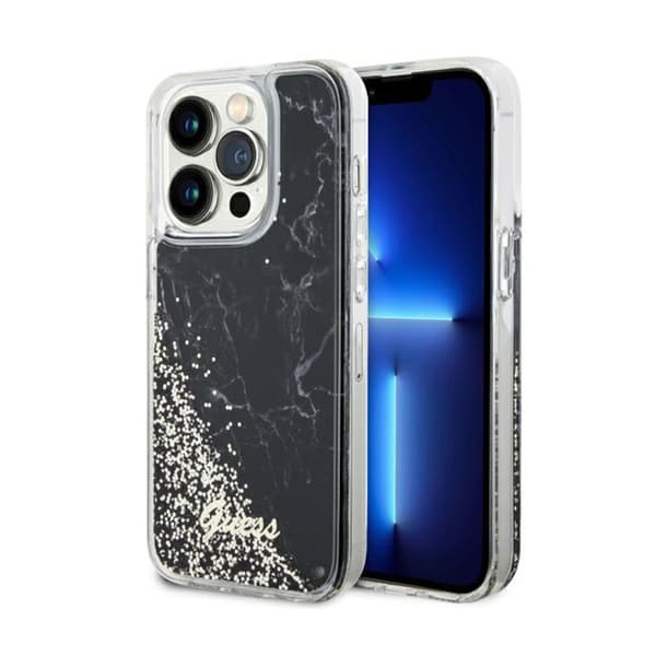 Guess Liquid Glitter Marble - iPhone 14 Pro etui (sort)