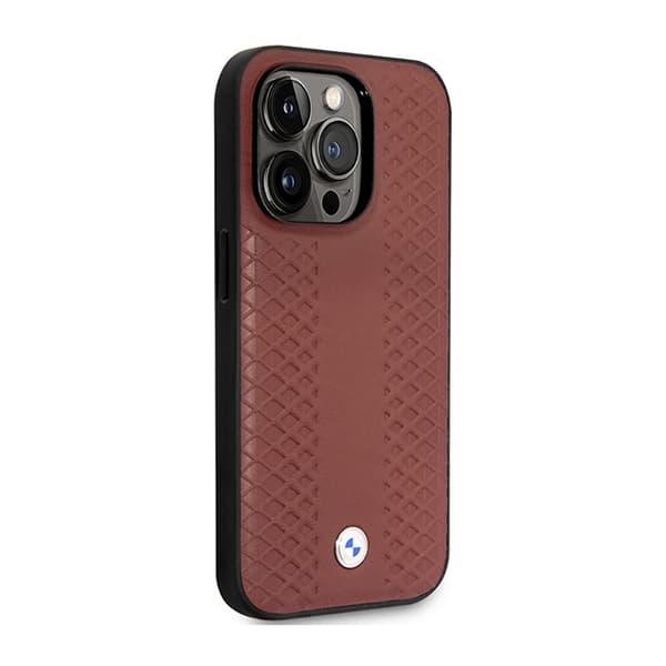BMW Læder Diamond Pattern MagSafe - iPhone 14 Pro Cover (Burgunder)