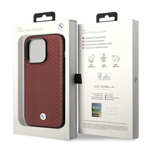 BMW Læder Diamond Pattern MagSafe - iPhone 14 Pro Cover (Burgunder)