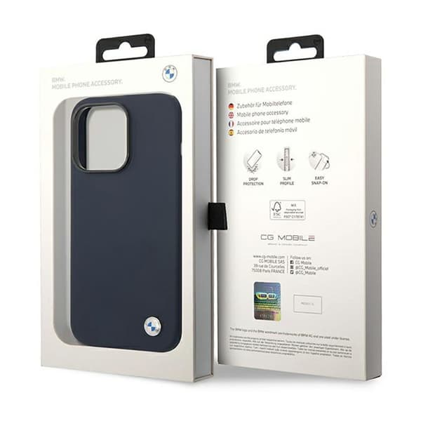 BMW flytande silikonfodral metalllogotyp MagSafe - iPhone 14 Pro Max fodral (marinblå)