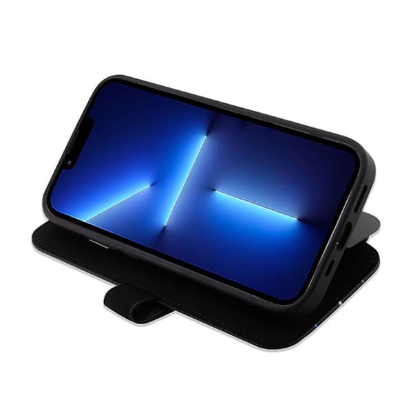 BMW Booktype nahkaleimasin siniset viivat - iPhone 14 Pro Max -kotelo (musta)