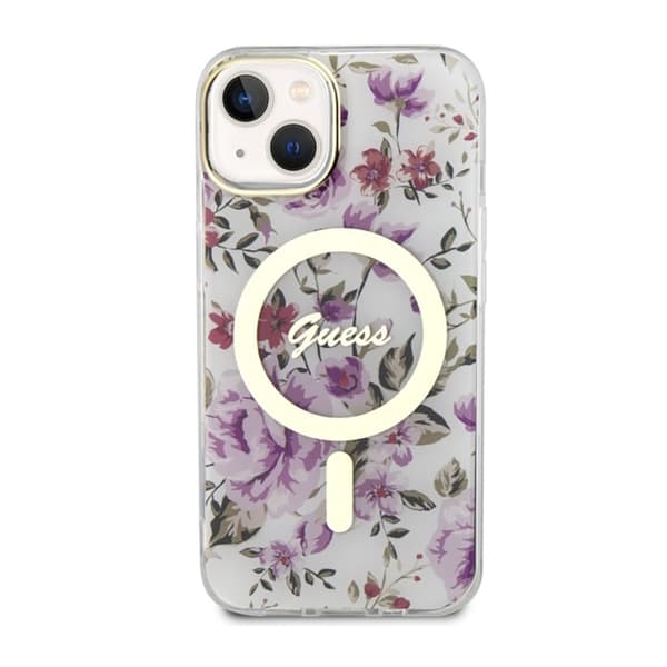 Guess Flower MagSafe - iPhone 14 Plus -kotelo (läpinäkyvä)