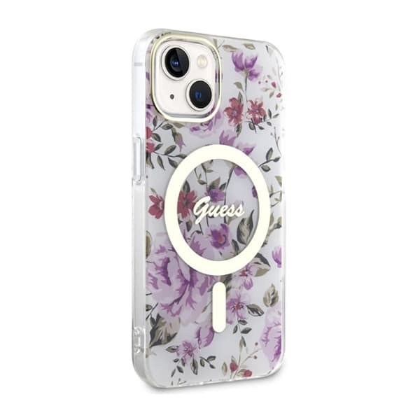 Guess Flower MagSafe - iPhone 14 Plus -kotelo (läpinäkyvä)