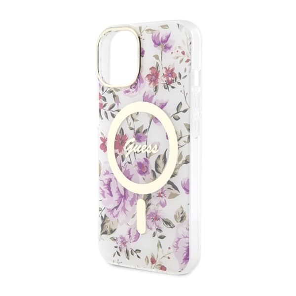 Guess Flower MagSafe - iPhone 14 Plus -kotelo (läpinäkyvä)