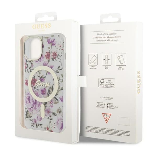 Guess Flower MagSafe - iPhone 14 Plus -kotelo (läpinäkyvä)