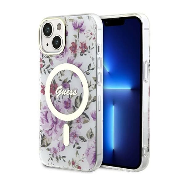 Guess Flower MagSafe - iPhone 14 Plus -kotelo (läpinäkyvä)